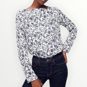 J. Crew floral blouse boat neck long sleeve ivory jungle